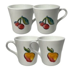 Vintage Corelle Corning Mug Fruit Apple &‎ Cherry Set of 4 USA Design 2 Sided